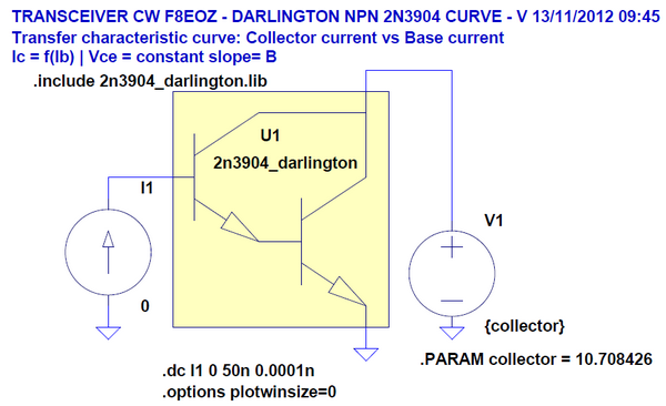 Figure 7: Amplificateur audio - Etage Darlington - Simulation LTspice en régime variable Ic = f(Ib)| Vce constant