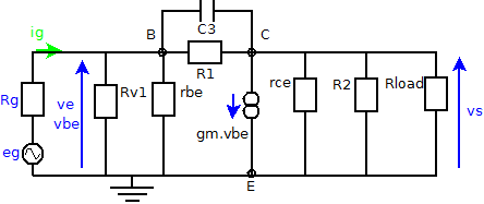 Figure 4: Amplificateur audio - Etage Darlington - Schéma équivalent aux petites variation en BF