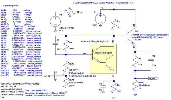 Figure 19: Amplificateur audio - Simulation LTspice en régime variable  - graphe des tensions et courants