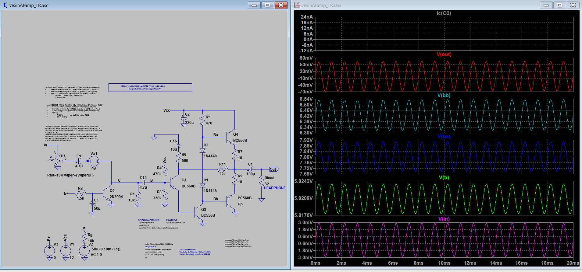 Amplificateur audio - Fichier de simulation LTSPICE